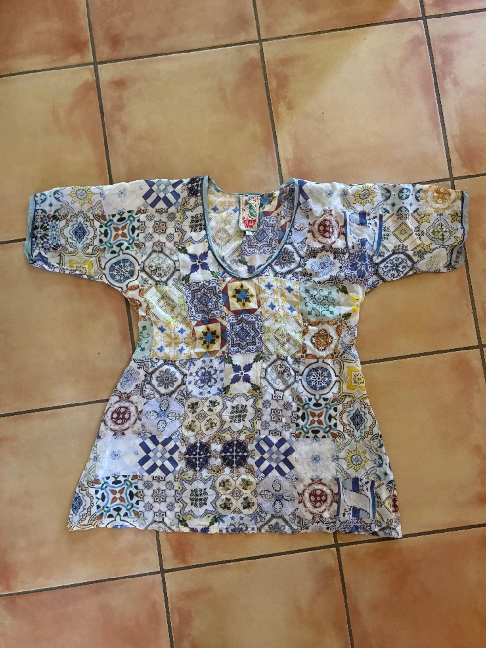 Johnny Was Mosaic-Printed Blouse Size S